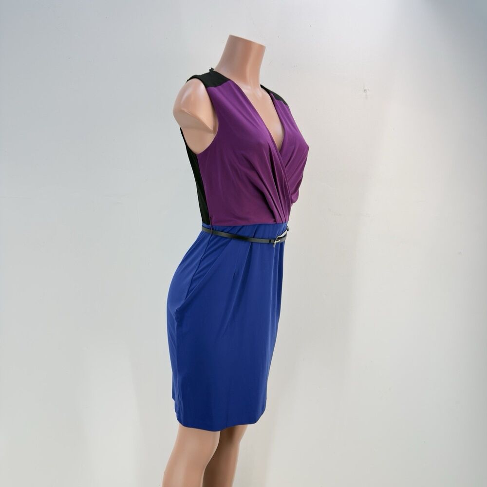 NEW CALVIN KLEIN Size 6 Sheath Dress Purple Black Blue Color Block Sleeveless - Picture 3 of 14